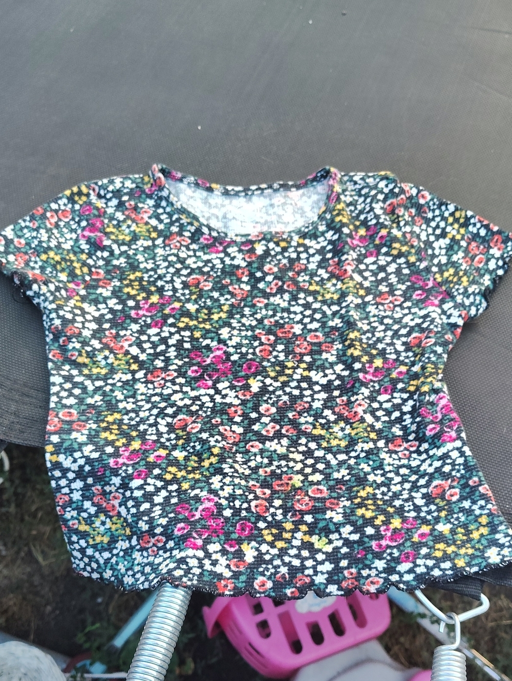 wonder nation Black Floral Short-Sleeve Tee with Multicolor Blooms Size 7/8.
